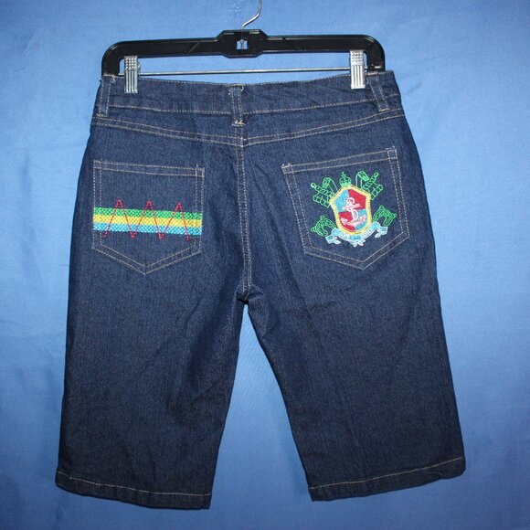 Gold Flava Jeans Embroidered Denim Shorts Blue Juniors 10 - Picture 4 of 7